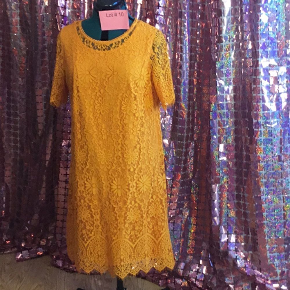 NWOT ISAAC MIZRAHI LIVE tangerine colored dress in XL flowered lace overlay